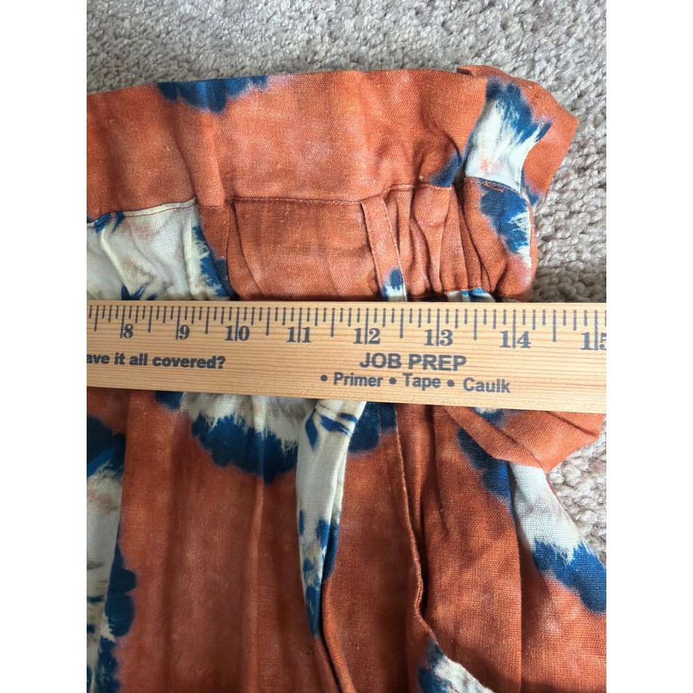 Porridge Clothing Rust Orange Tie Dye Paperbag Waist Linen Blend Midi Skirt M - Picture 9 of 10